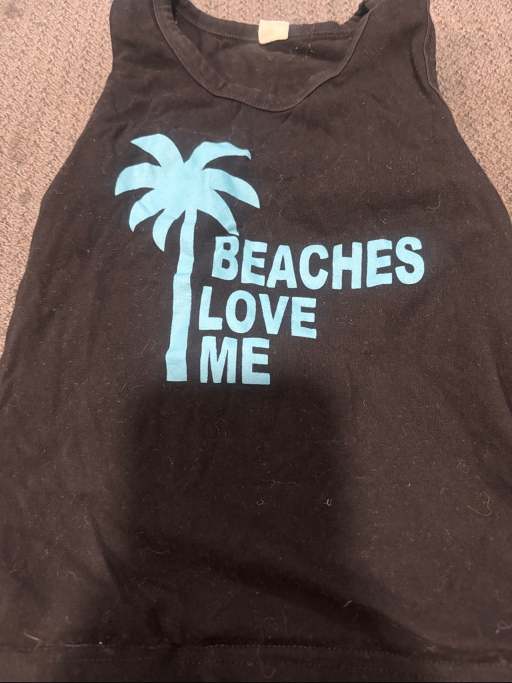 Black Tank Top with Blue Palm 'Beaches Love Me' Graphic
